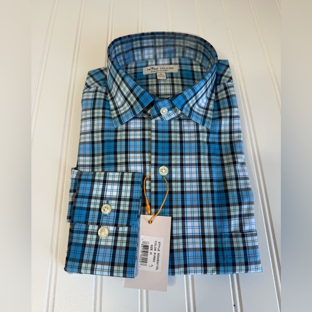 Peter Millar Shirt Men Medium Plaid Performance Summer Comfort Button NEW 1514